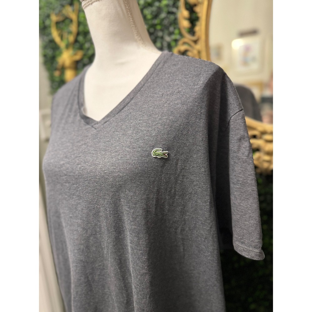 Lacoste Pima Cotton V-Neck T-Shirt 4XL Grey Regular Fit Short Sleeve Logo Tee - Picture 2 of 6
